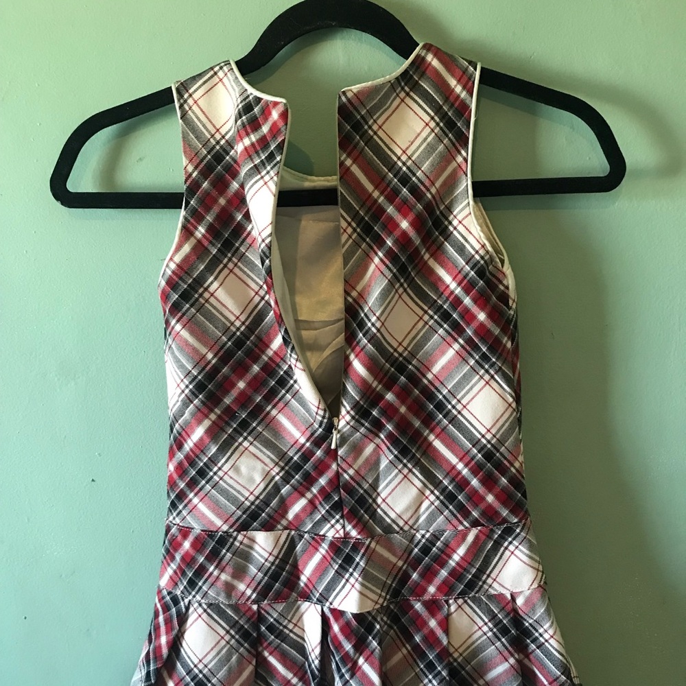 The Children's Place Red Cream Plaid Sleeveless Dress with Black Bow - Picture 4 of 4